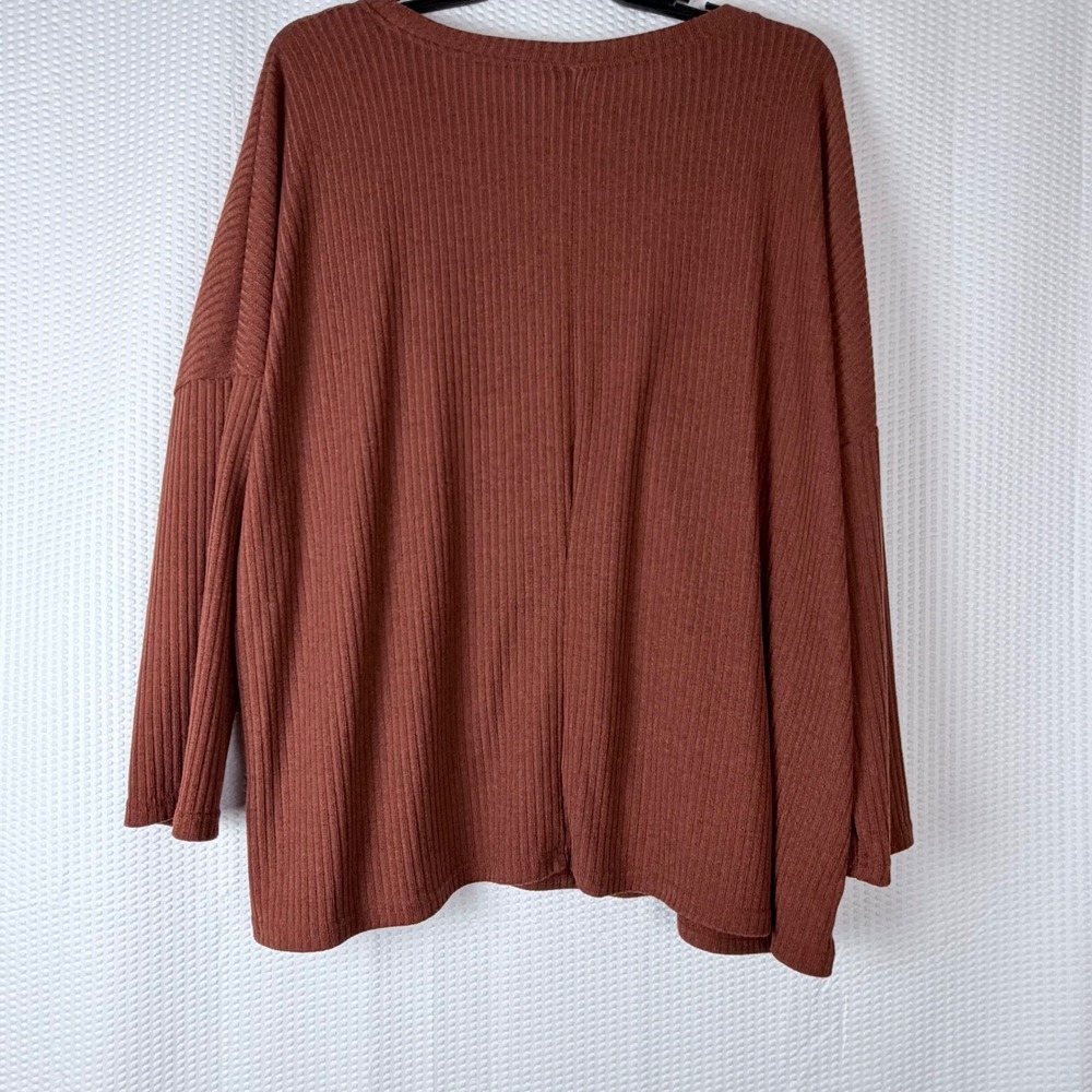 EMERY‎ ROSE Womens 4XL Rust Ribbed Knit Long Sleeve Pocket Tunic Top Work Plus - Picture 3 of 9